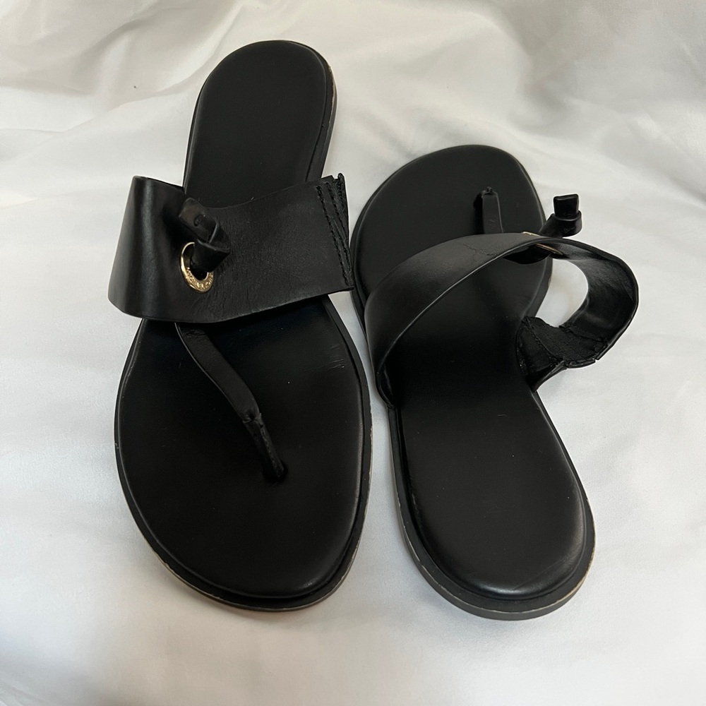 Michael Kors Black Leather Sandals with Gold Accent
